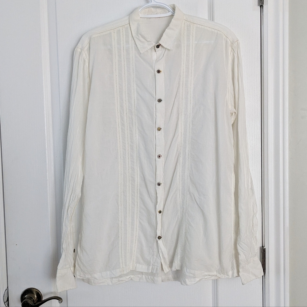 Anthropologie Pero plaid front white cotton button down large